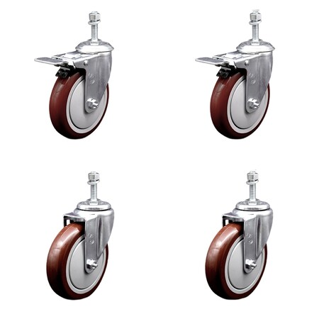 Service Caster 5 Inch SS Maroon Poly 10mm Threaded Stem Caster Total Lock Brake SCC, 2PK SCC-SSTSTTL20S514-PPUB-MRN-M1015-2S2